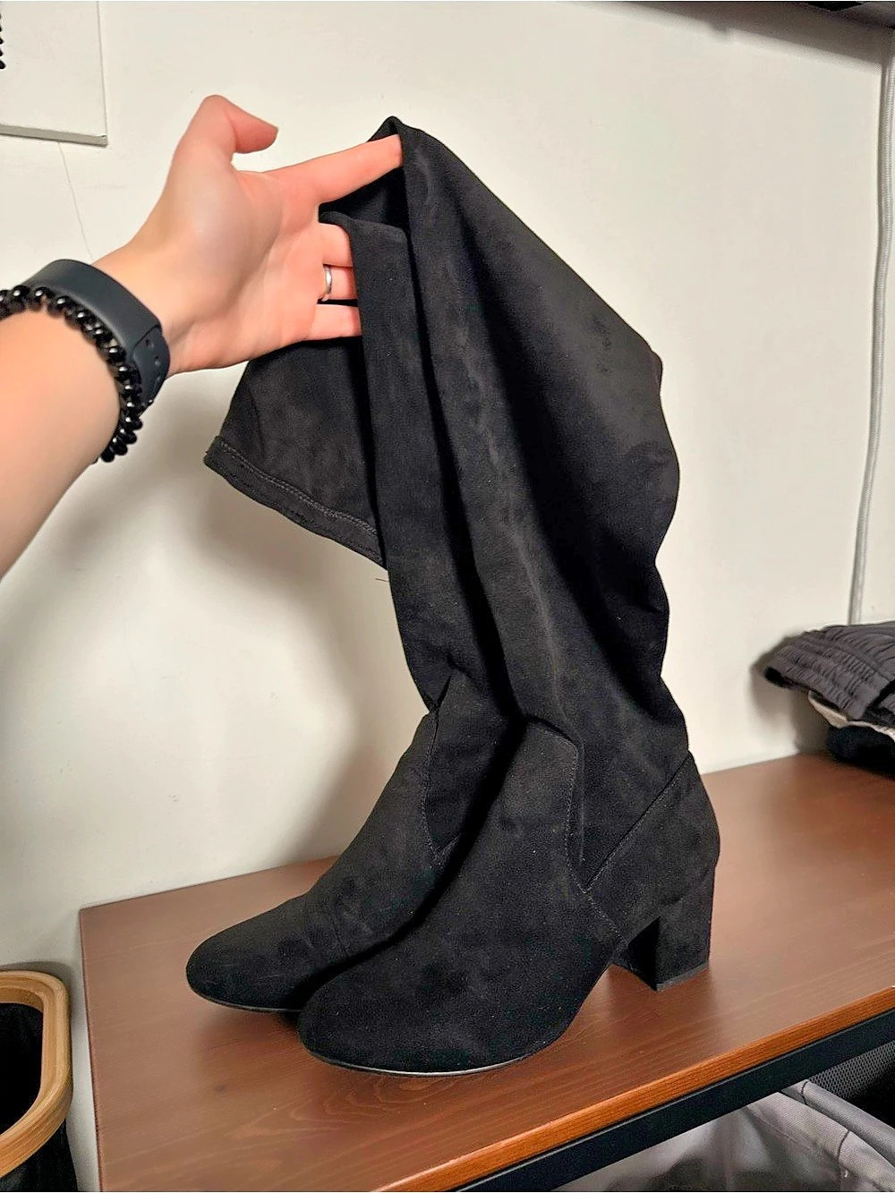 Black Over-the-Knee Block Heel Boots Like New